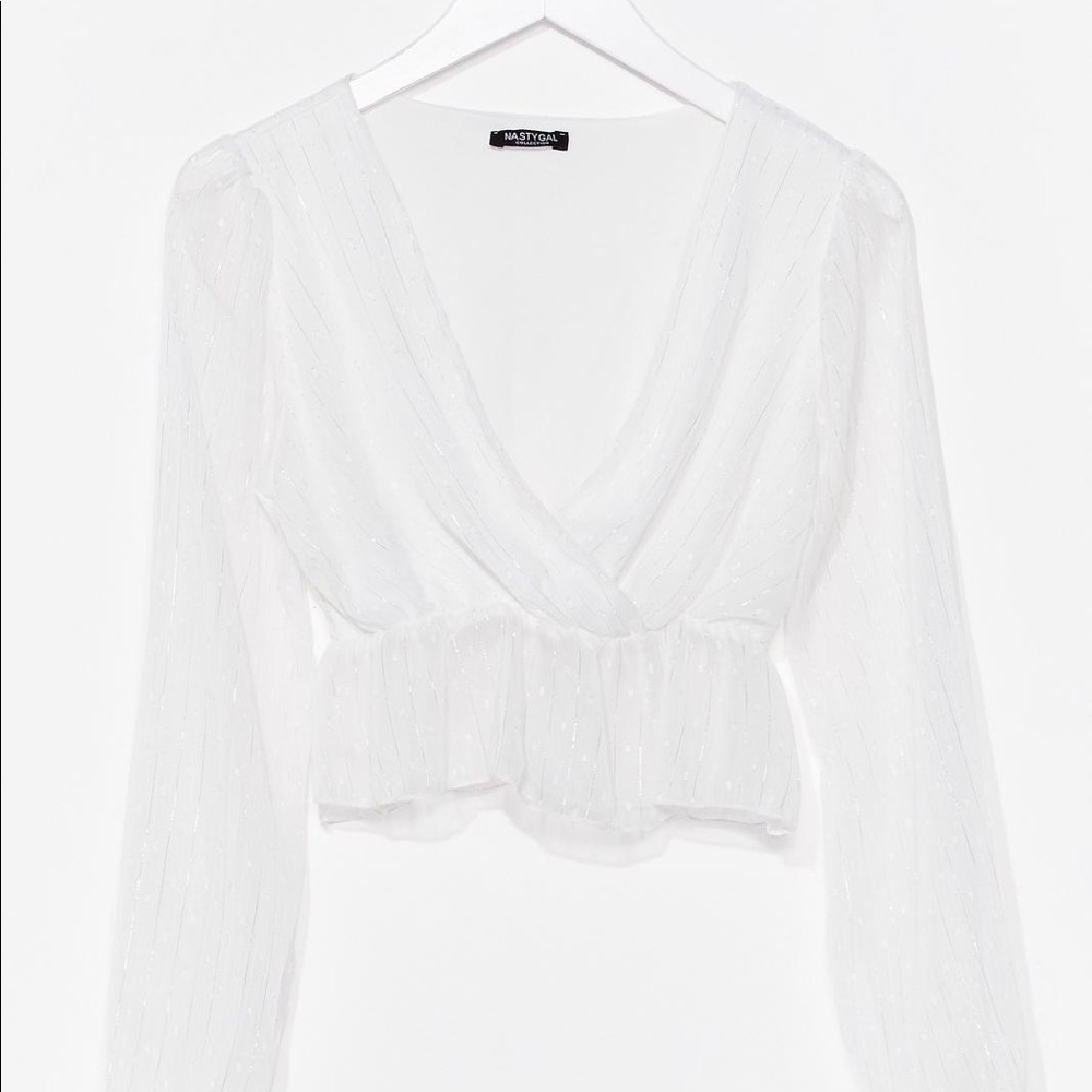 Nasty Gal Textured Long Sleeve Wrap Blouse
